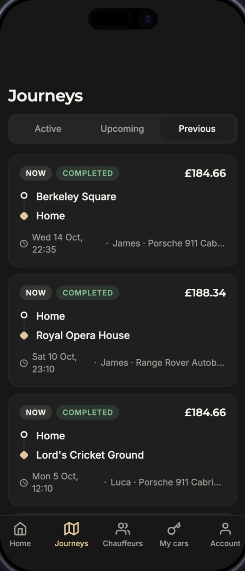 Journeys: every past and upcoming booking